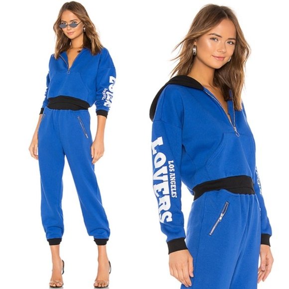 Lovers + Friends Sweaters - Lovers + Friends Hailey Crop Hoodie Womens Blue Long Sleeve 1/4 Zip  S